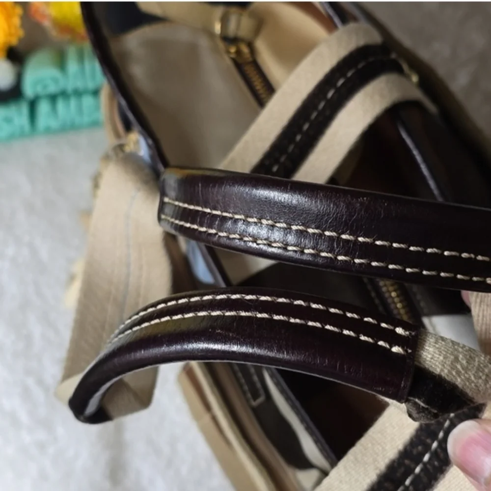 Coach Hamptons OP ART Scarf Print, Suede And Leather Tote CO6M - 10116 Vintage - Picture 9 of 13